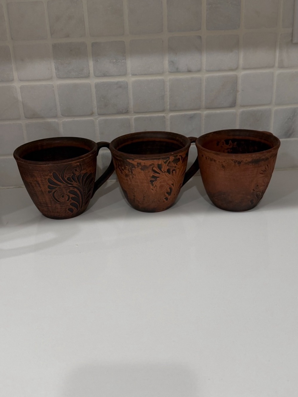 Set of 3 Brown Floral Drinkware Cups